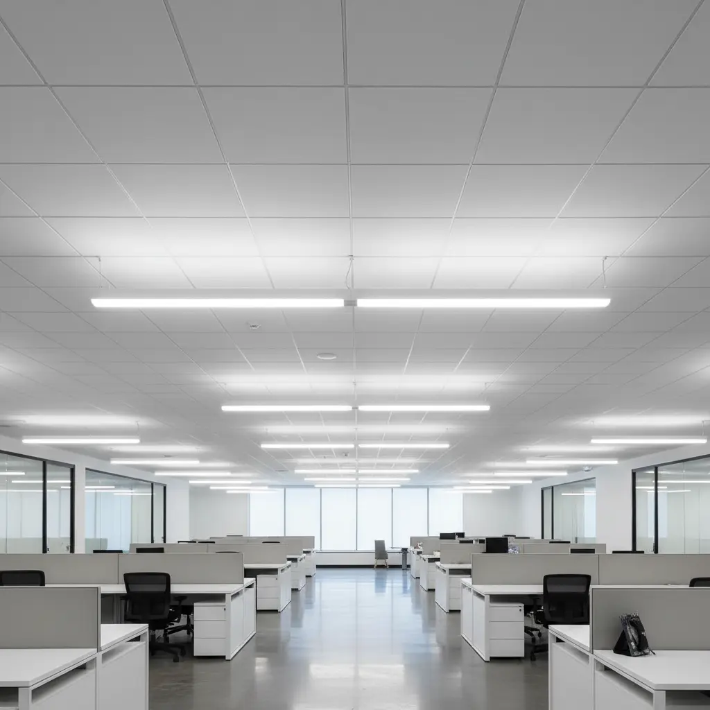 LED apšvietimas biuro lubose
