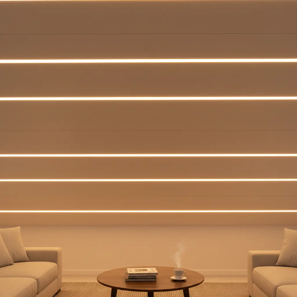 LED apšvietimo juostos lubose su šiltu apšvietimu