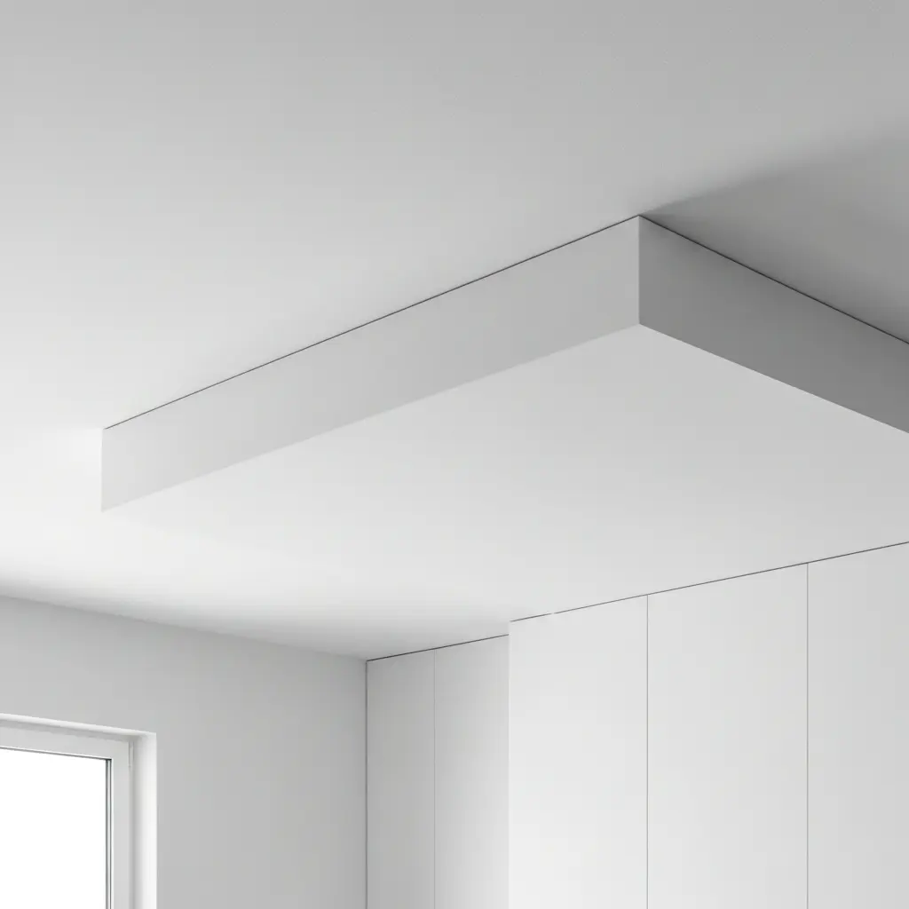 Baltos minimalistinės lubos su subtilia tekstūra